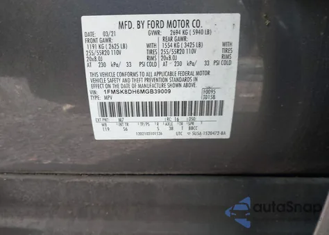 2021 Ford Explorer Xlt from USA, damaged, VIN 1FMSK8DH6MGB39009